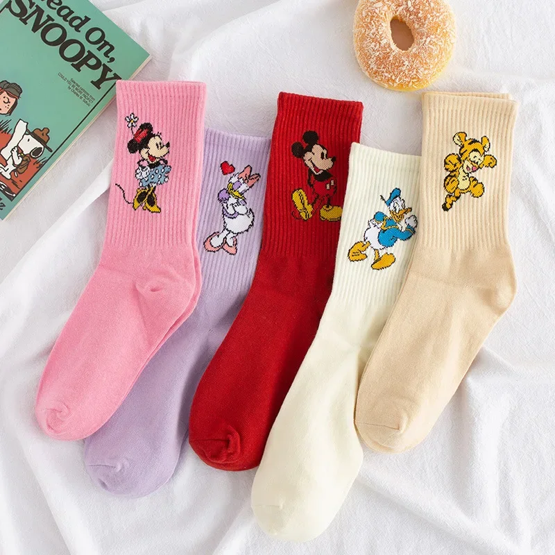 Girl Cartoong Mickey Sock Korean Tide Cartoon Sweet Cute Mickey Minnie Middle Tube Women Socks Student Girl Disney