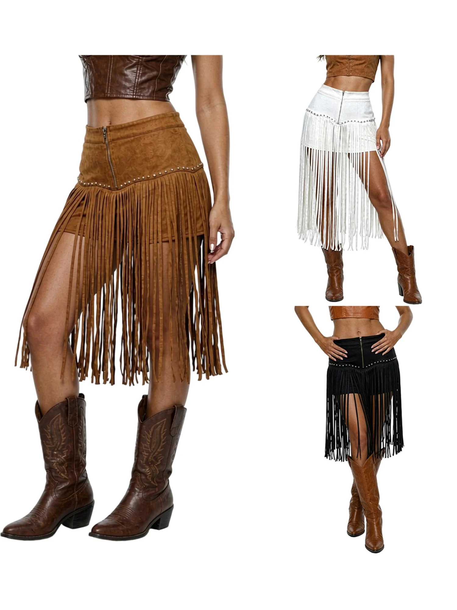 Tassels-Western-Style Shorts With Tassels Style High Style High Rise Womens Cowgirl Mini With-Tassels-Western