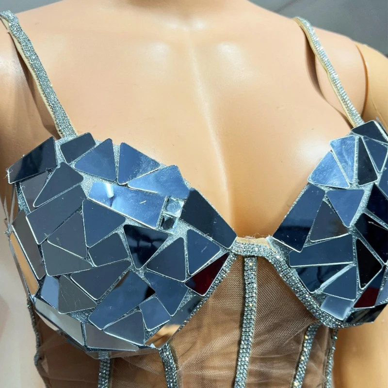 Vêtements de ixpour Bar, Discothèque, Dj, Ds, Pole Dance, Couleur Argent, Miroirs, Batterie, Costume en Tricot, Performance sur Scène, Tenue de Festival, XS8986