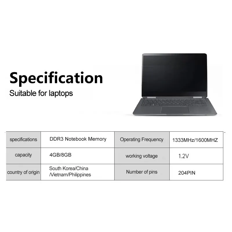 Samsung Ram Memory 4GB 8GB Upgrade DDR3 PC3 1333MHz, 1600MHz, 204 PIN, SODIMM SODIMM for Laptops