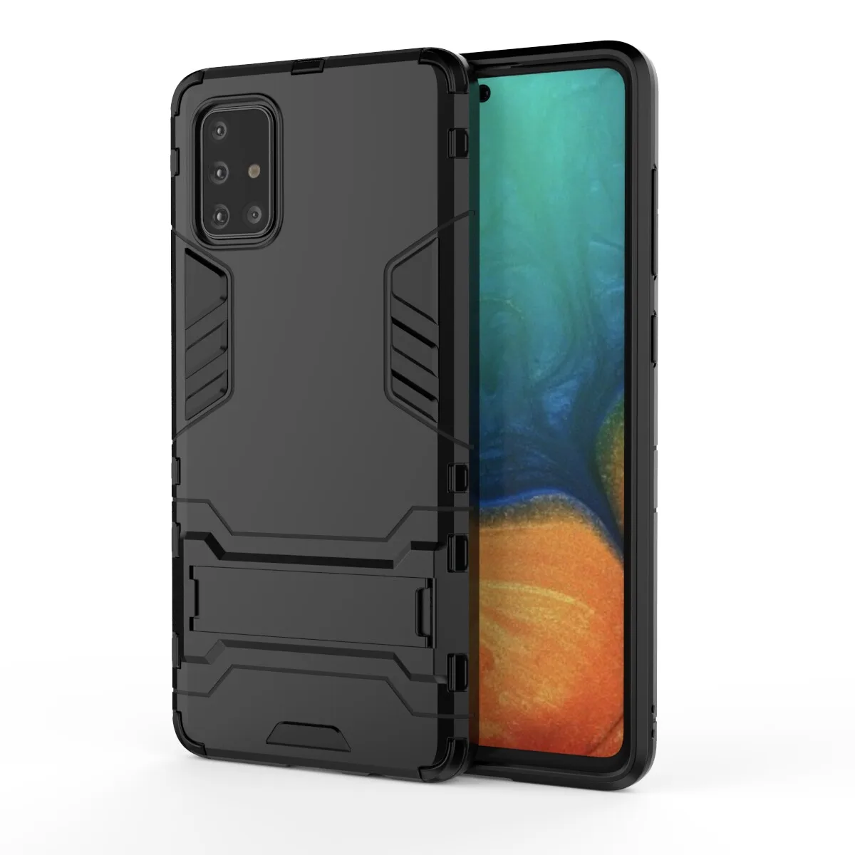 غلاف هاتف 2 في 1 PC + TPU مع مسند لهاتف Samsung Galaxy A71 - أسود