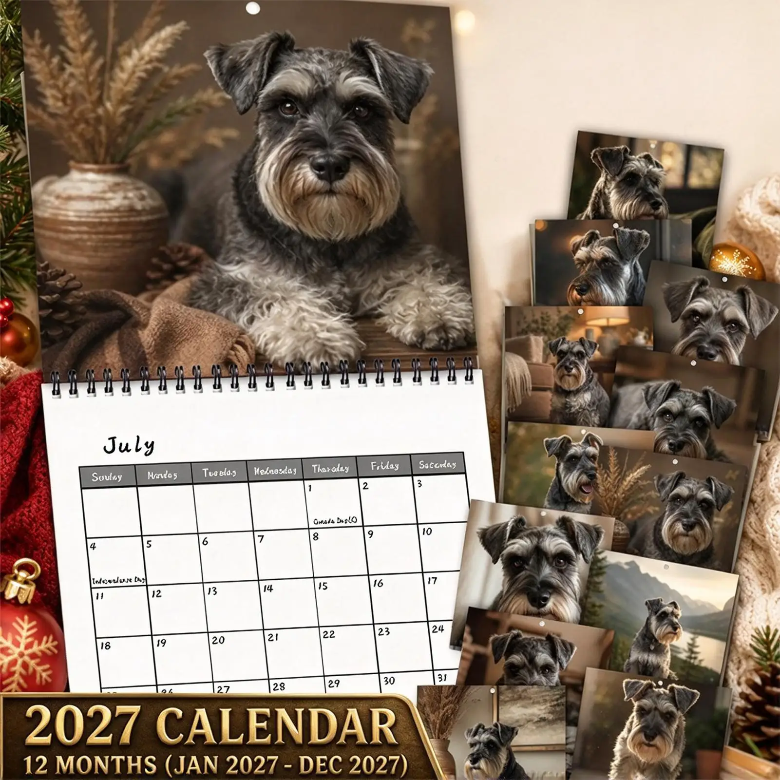 2027 Schnauzer Dog Calendar 12 Month Cute Spiral Bound Paper Planner Dog Wall Family Calendar For Scheduling Organizing Planning