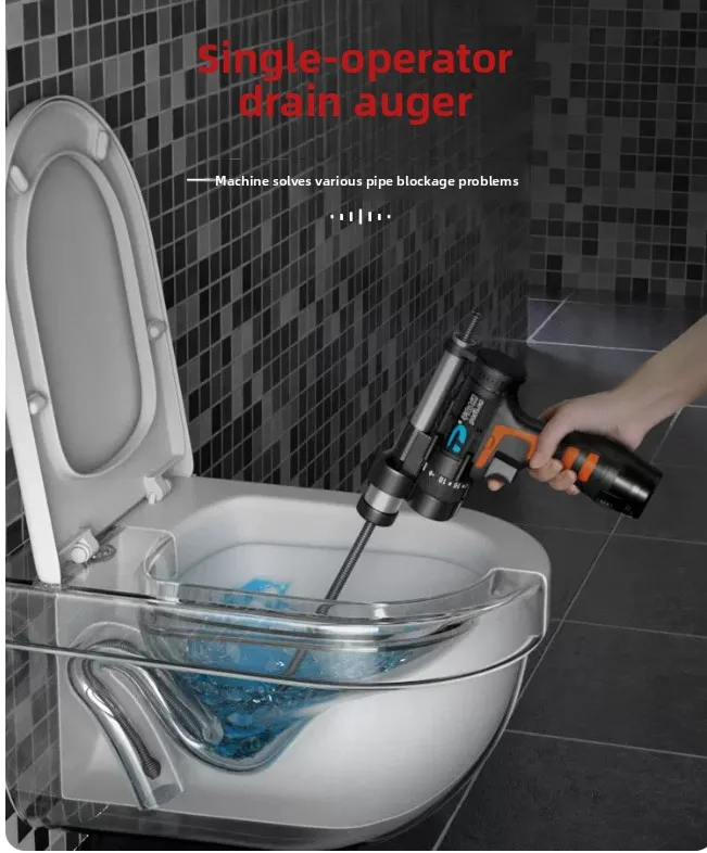 12V Electric Pipe Dredge Machine Sewer Toilet Kitchen Floor Drain Cleaning Dredger Household Professional Blocking Dredging Tool