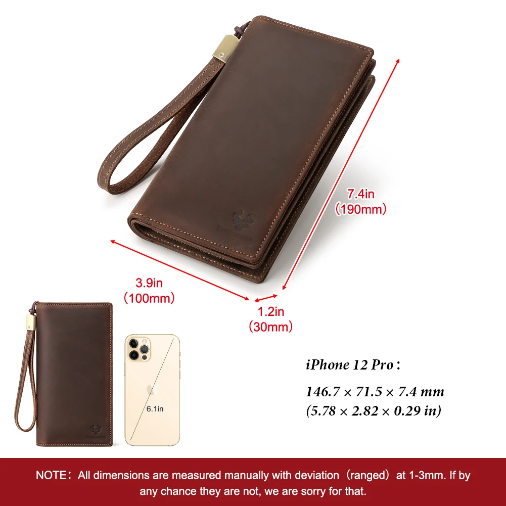 HUMERPAUL Full Grain Leather Wallet for Men Long Clutch with Cell Phone Pocket Multifunctional RFID Credit Card Holder Handbags