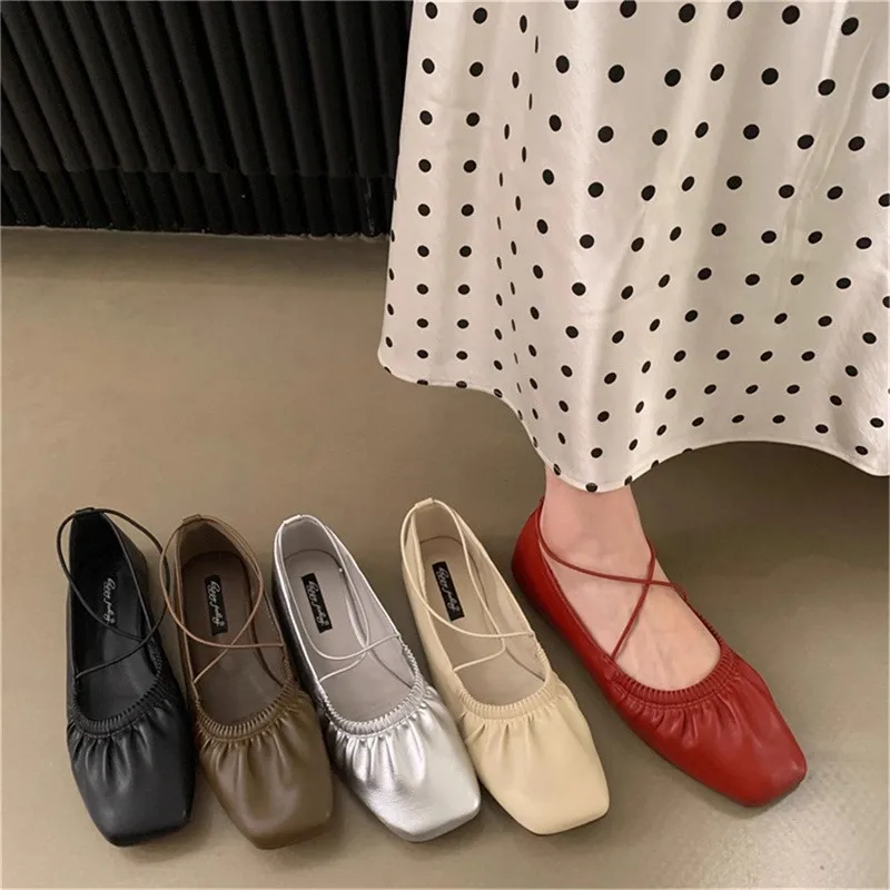 

SUOJIALUN 2025 Autumn New Women Flat Shoes Fashion Pleated Shallow Slip On Ladies Elegant Mary Jane Shoes Dress Single Shoes