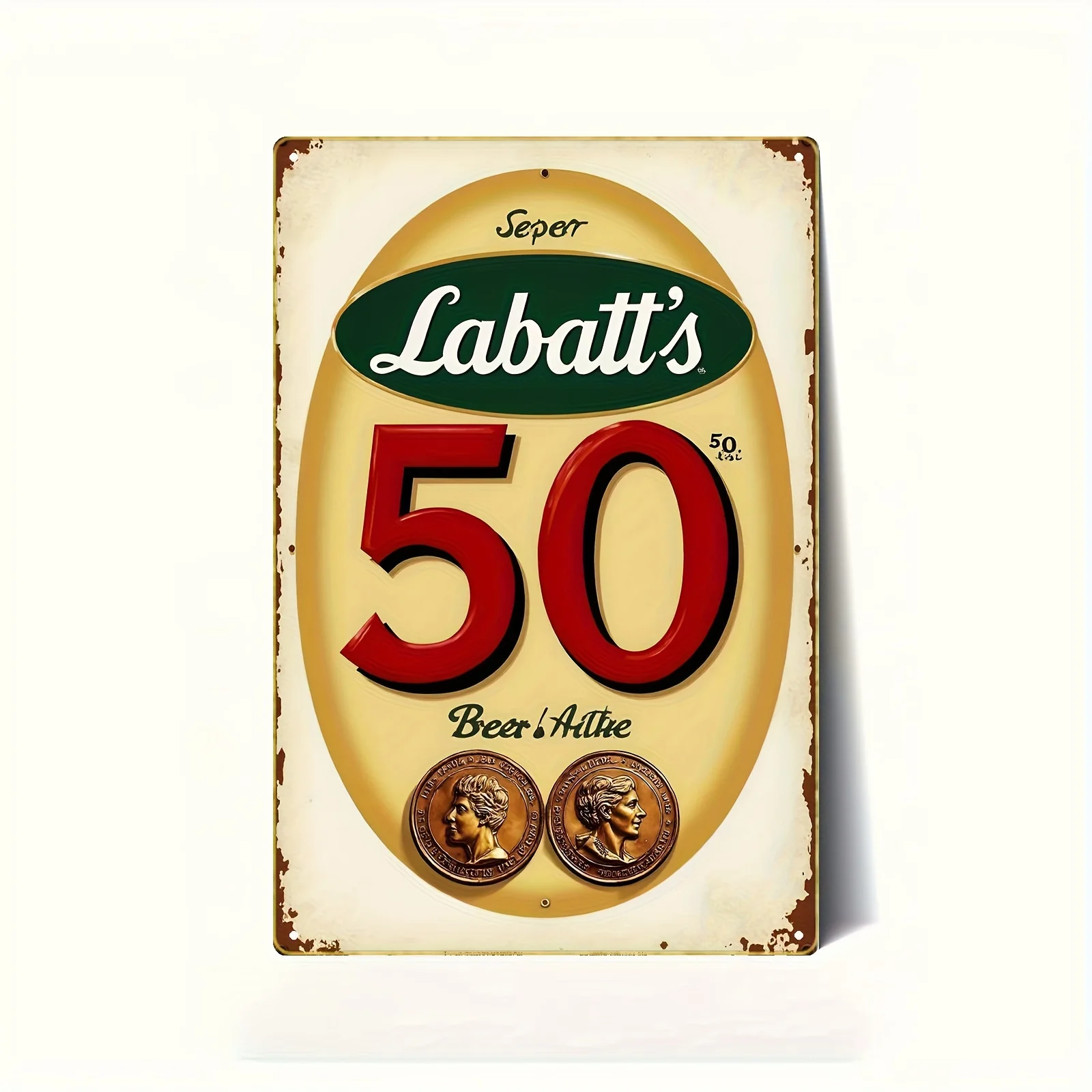 [2D Flat] Labatt's 50 Beer Label Replica Metal Sign, Vintage Distressed Iron Wall Decor for Man Cave, Garage, Pub and Home Bar.