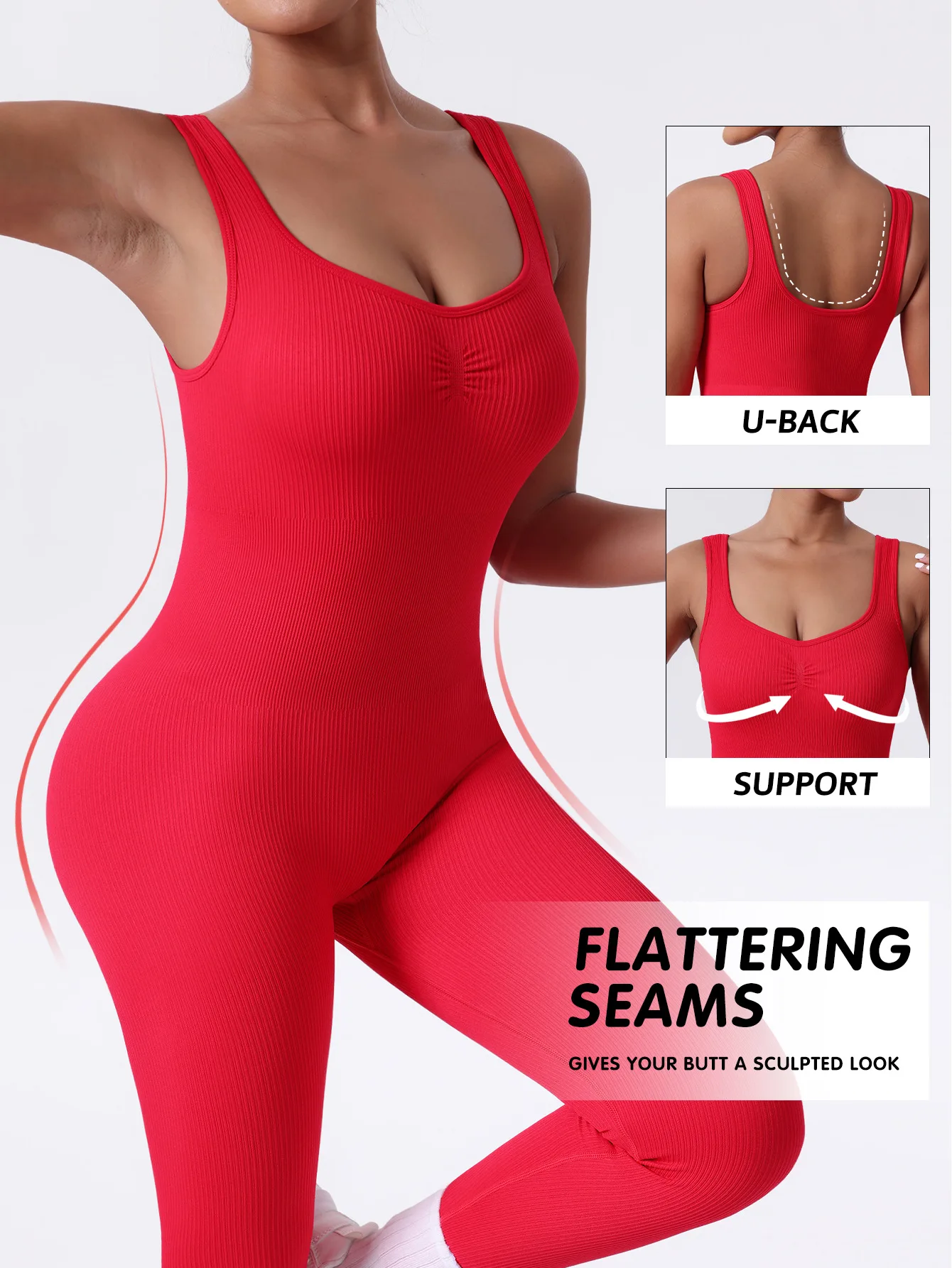 Women's V-neck Seamless Solid Color Yoga Jumpsuits One Piece Tummy Control Rompers Sports Fitness Sportwear Streetwear image 3