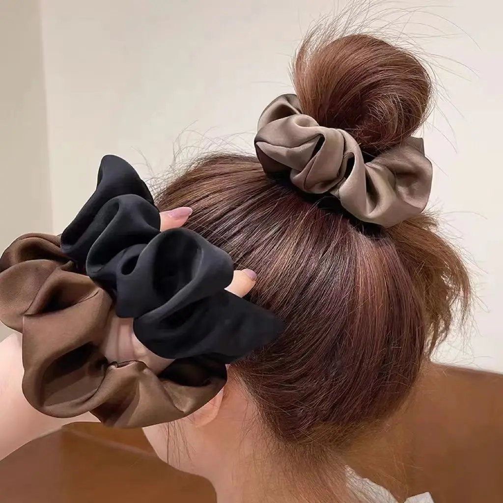 Newest Woman Big Elegant Silk Elastics Hair Band Solid Color Scrunchies Hair Ties Ladies Ponytail Hold Hair Accessories