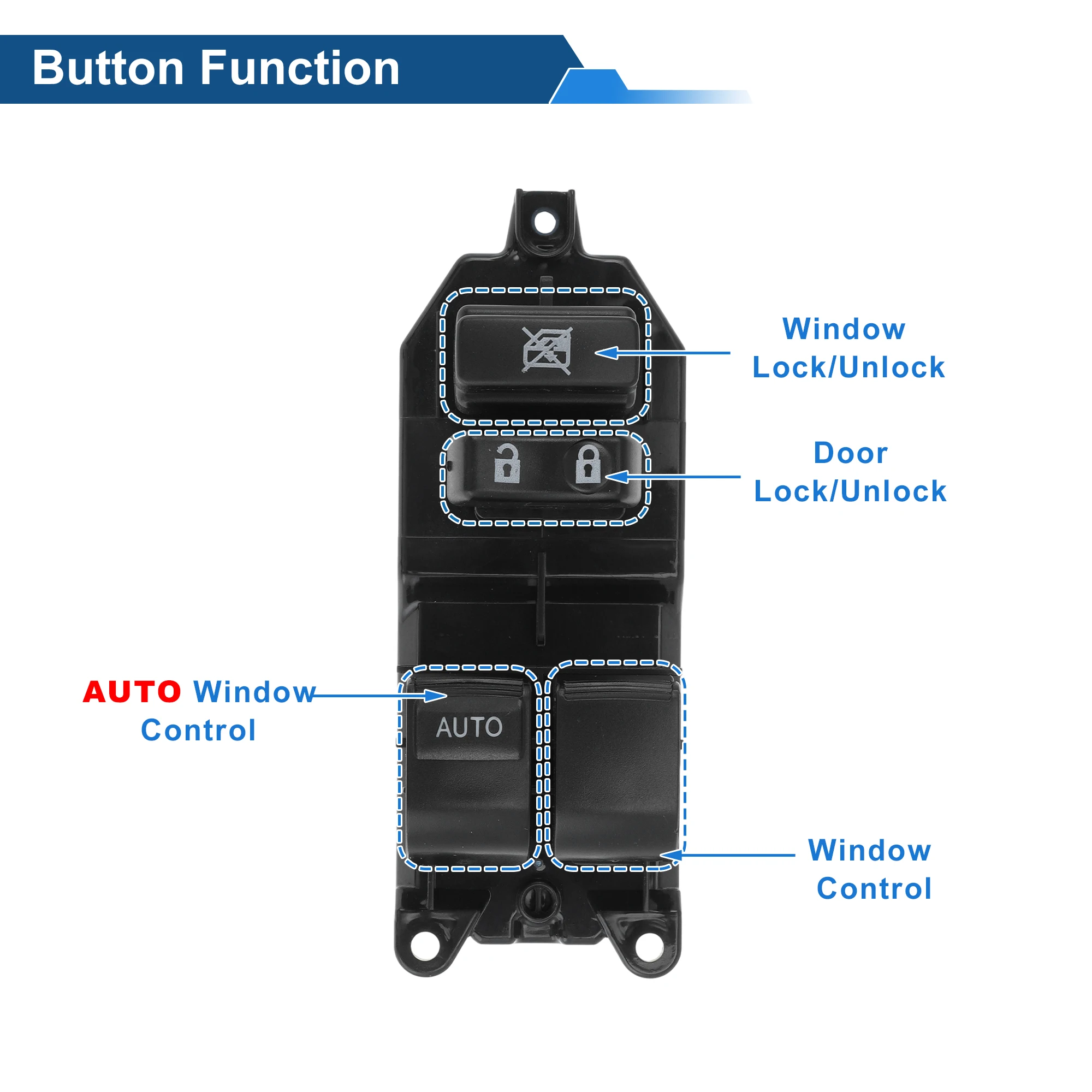 

UXCELL передний левый переключатель стеклоподъемника со стороны водителя для Toyota FJ Cruiser 2012-2014, переключатель управления окном No 8482052410, черный