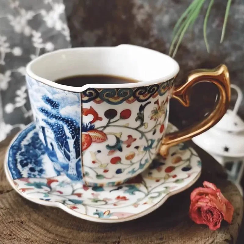 

Blue White Porcelain Afternoon Tea Coffee Cup Tea Luxury combination Chinese Western Irregular Ceramic Cup 270ml Large Capacity