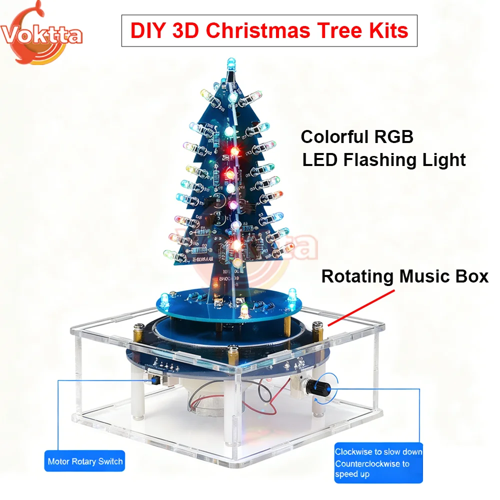 

DIY 3D Christmas Tree Kits Colorful RGB LED Flashing Light Tree Electronic Welding Practice Kit DC 5V Micro USB Interface