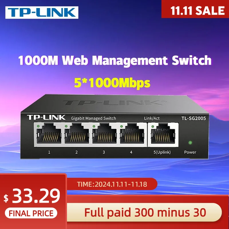 TP-LINK 5x1000M Gigabit Web Management 5port Internet Switch VLAN Isolation Port Monitoring Converge Ethernet Hub RJ45 1G