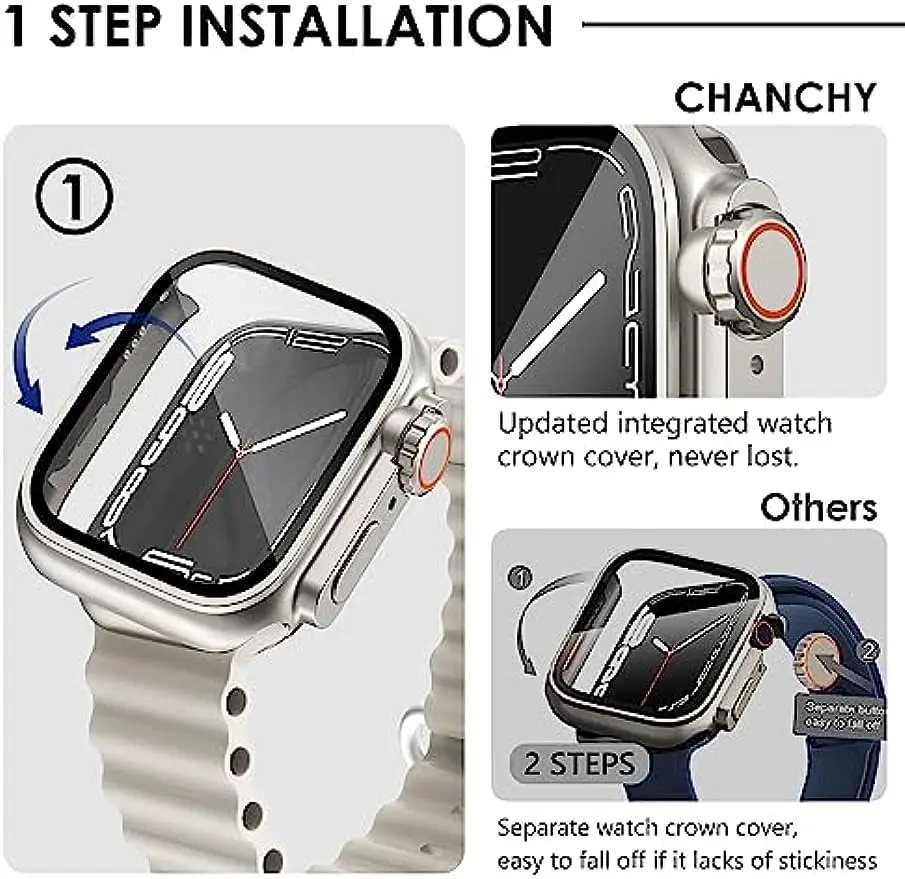 360 Full Waterproof Case for Apple Watch 45mm 41mm Protector Glass IWatch Series 8 7 4 5 6 Se 44mm 40mm Upgrade Change To Ultra