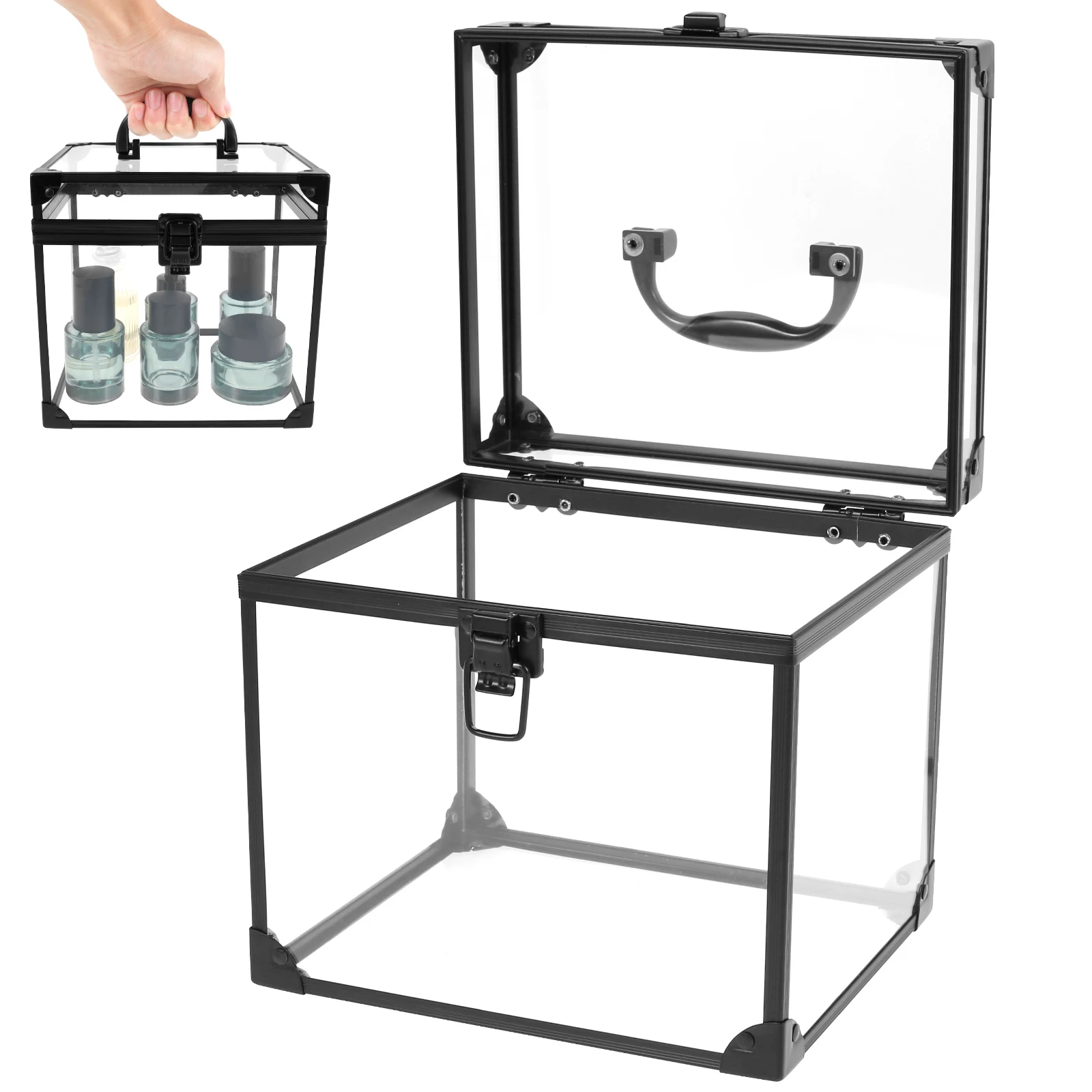 Clear Cosmetic Case with Latches Handle Acrylic Display Case Toiletry Train  Case Travel Makeup Tools Storage Organizer Crown Box - AliExpress 15