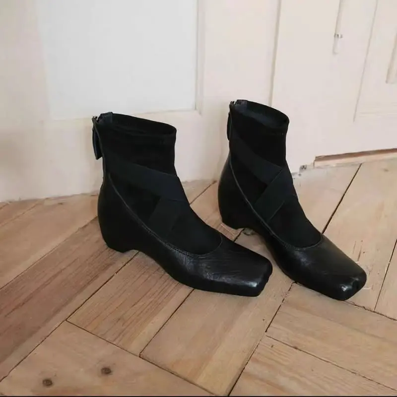 مصمم النساء حذاء من الجلد ساحة تو أحذية بكعب شتاء 2025 تشيلسي أحذية بوت قصيرة فستان أنيق مضخات ريترو موهير سنو بوتاس #4