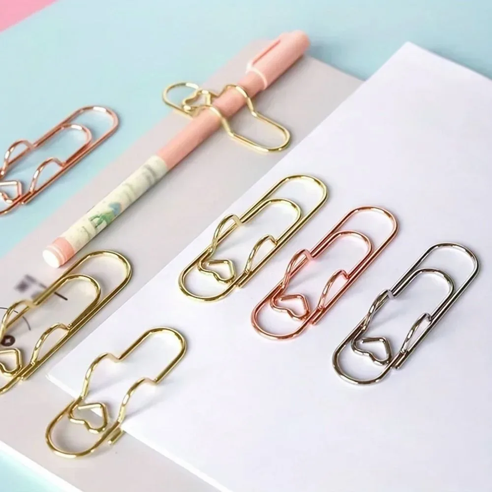 Multi-functional Love Model Paper Clips Heart Shape Metal Pen Holder DIY Ticket Bookmarks Stationery