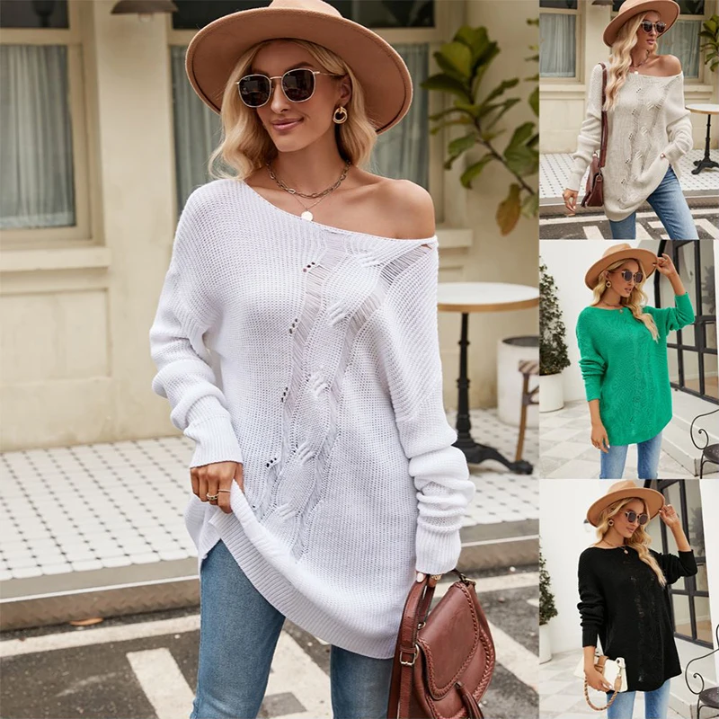 

Women Sweater 2023 Winter New Fashion Solid Color Button Rope Knit Loose Pullover Sweater for Women