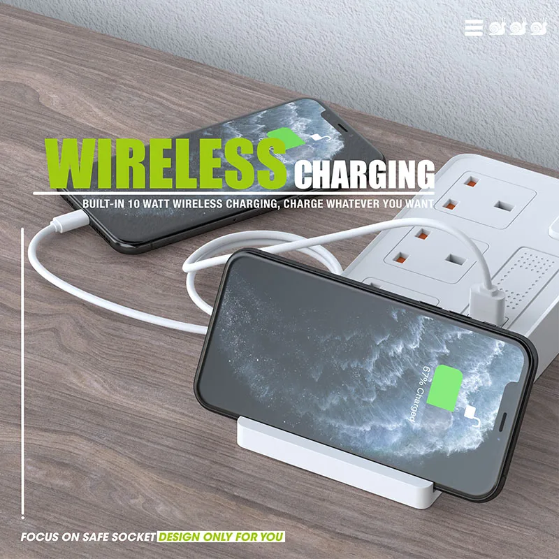 wireless fast charger quick charge station 3USB + QC 3.0 Charger Port 3ways univesal socket power extension