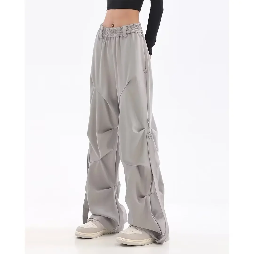 

American Style Vintage Cargo Pants Woman Y2K Teens Trend Hip Hop Wide Leg Trousers High Waist Casual Jogging Pants Women