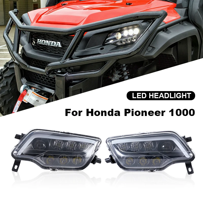 LED Headlight Hi/Lo Driving Headlamp with Halo Ring for Honda Accessories Pioneer 1000 SXS1000 ATV UTV