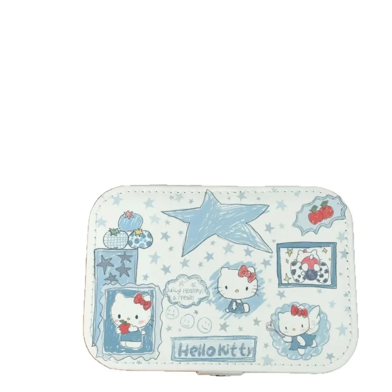 Hand-painted blue Kitty portable jewelry boxinsElegant large-capacity jewelry box for earrings, rings, and necklaces for travel view 5