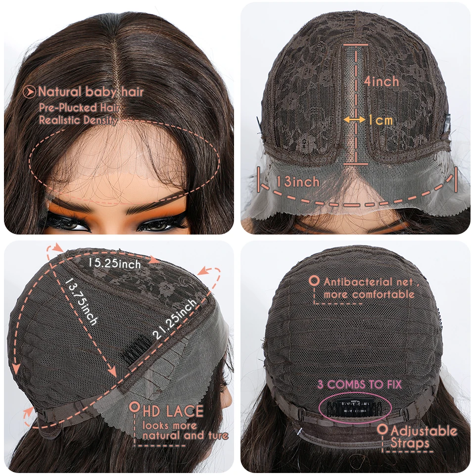 Edle synthetische Lace-Front-Perücke, 26 Zoll, braun, gewellt, Lace-Part, gewellte Lace-Perücke für Frauen, Lace-Front-Perücke, Ombre-Blond, Cosplay-Perücke – Detail 8