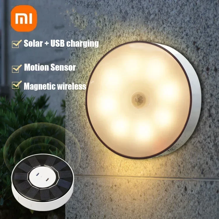 Xiaomi luz noturna com sensor de movimento recarregável usb lâmpada solar led sem fio para armário de cozinha quarto cabeceira decoração de banheiro