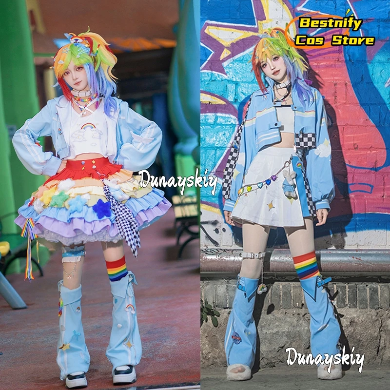 Rainbow Dash Cosplay Costumes Lolita Locomotive Skirt Costumes Y2K Women's Dresses  Anime Party Suit Role-playing