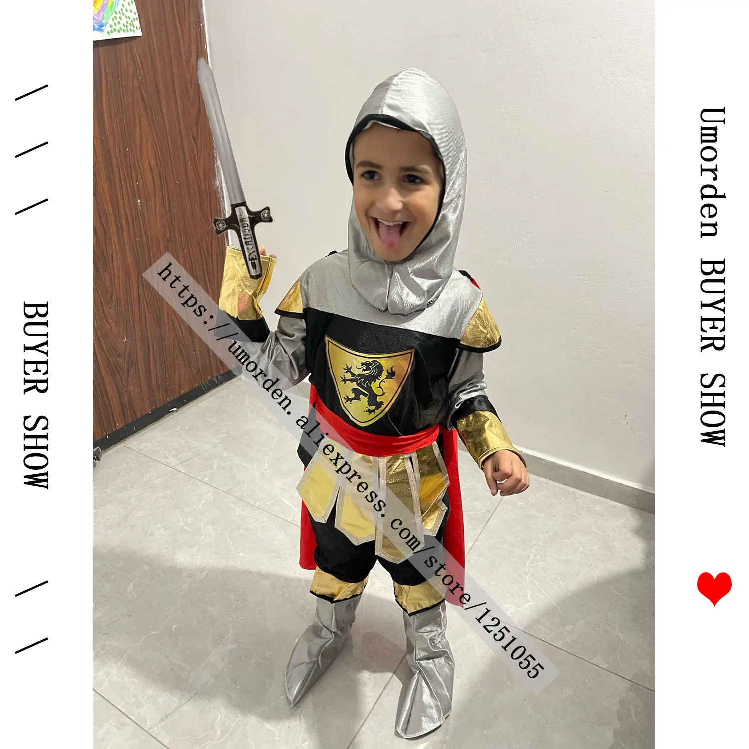 Kids Child Royal Medieval Roman Warrior Knight Soldier Costumes Boys Halloween Purim Carnival Role Play Party Dress Up Umorden