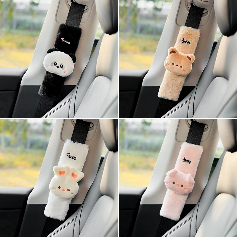 

Car Seat Belt Shoulder Pads Cute Cartoon Animals Such Bear Pig Plush Car Safety Belts Panda Car Assecories Interior Ornaments