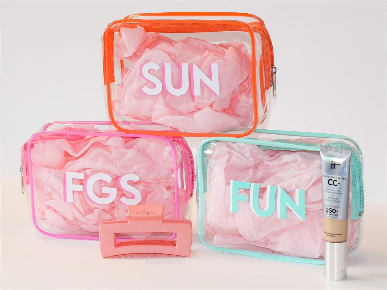 Shadow Monogram Clear Bag, Monogram Gifts, TSA Toiletry Bag Pouch with zipper, Beach Bridesmaid Gifts Vacation Gift Set