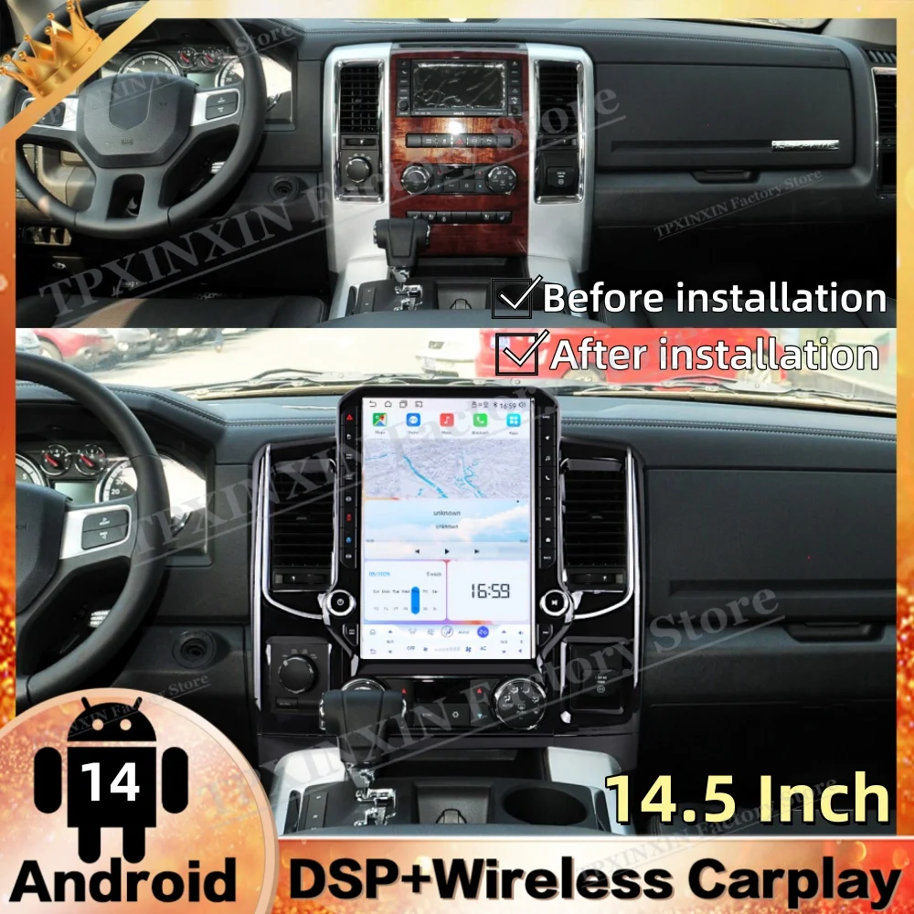 14.5 Inch Android 14 Auto Carplay For Dodge Ram 2008~2012 Car Radio Multimedia GPS Navigation Stereo Car Accessories Head Unit