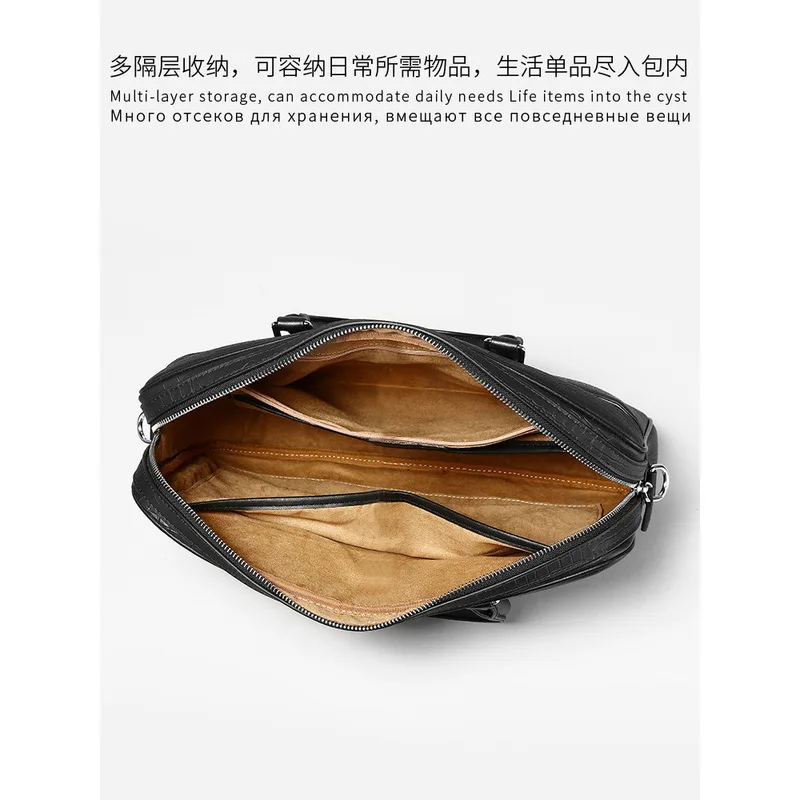 Genuine Leather briefcase for men high-end crocodile patterned cowhide computer bag large capacity single shoulder crossbody bag