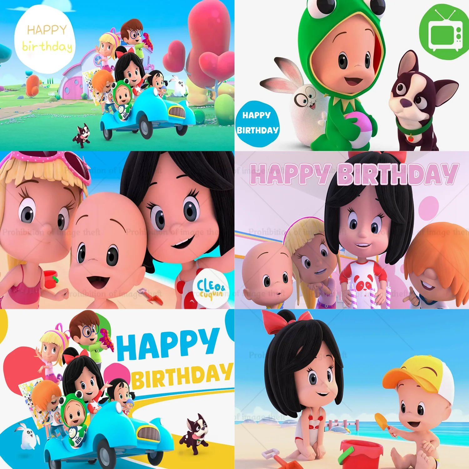 

Cartoon Cute Cleo and Cuquin Theme Background Happy Birthday Baby Party Decoration Rainbow Green Garden Beach Girl Gift Props