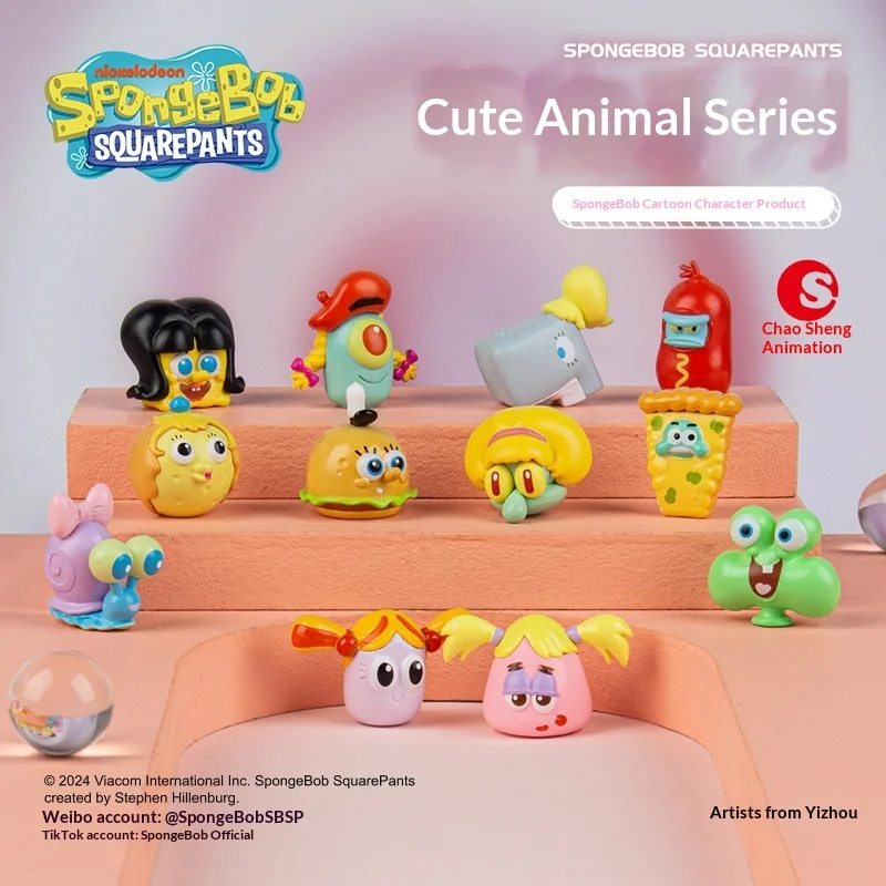 SpongeBob SquarePants Cute Pet Series 2 Blind Bag Mini Figures, Patrick Squidward Mr.Krabs Cartoon Character Collectible Doll,