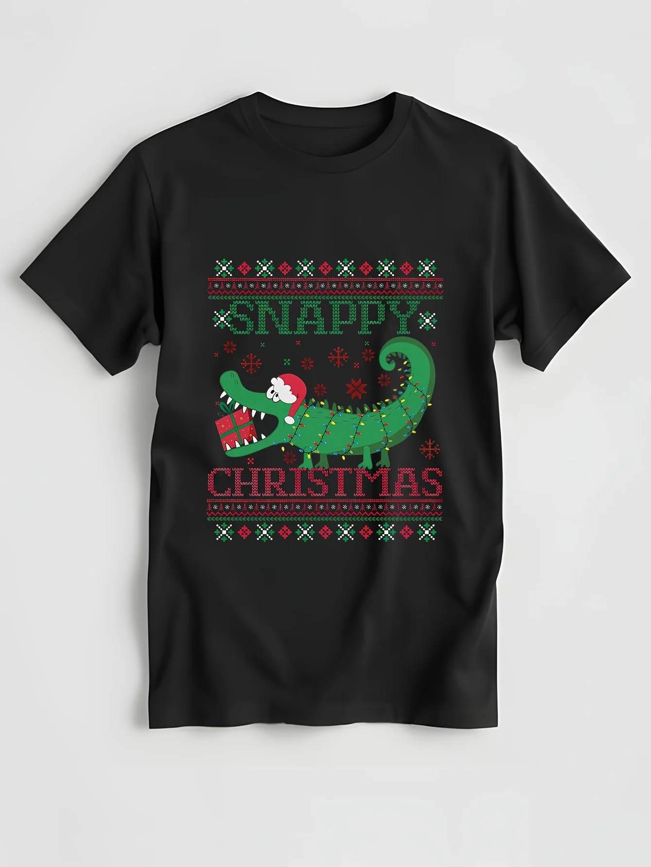 Alligator Christmas Tacky T Shirt S gel Sweat Florida crocodele Lover Swamp Black