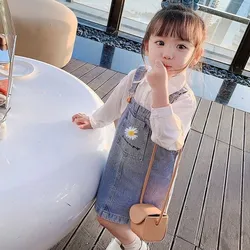 2-10T Girls Dresses Denim Overalls Girl Skirtall Jumper Plain Girls Pinafore Mini Dress Toddler Girl Spring Clothes Kid Dress