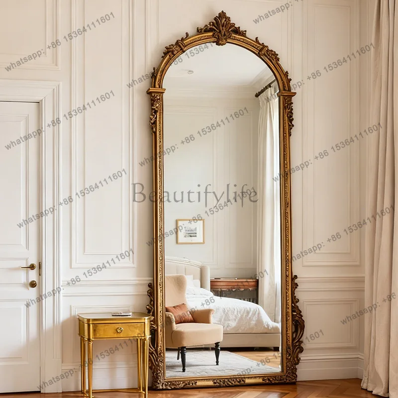 

French classical frame retro carved full body floor mirror home bedroom clothing store full-length mirror