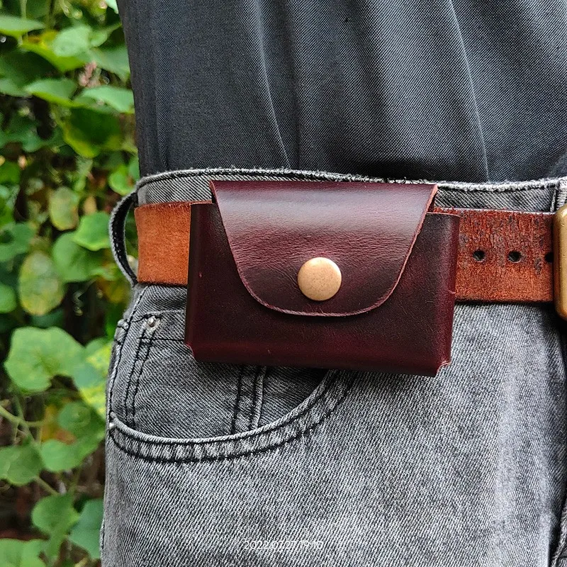 ID Card Holder Wallet Driver\'s License Case Mini Waist Bag Genuine Leather Small Belt Pouch Ultra Thin Fanny Pack for Men ST-K