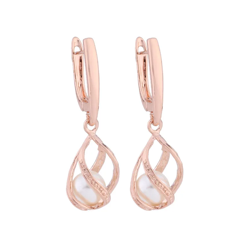 Pendientes colgantes para mujer, aretes de perlas de boda de Color oro rosa, joyería diaria de alta calidad, 585