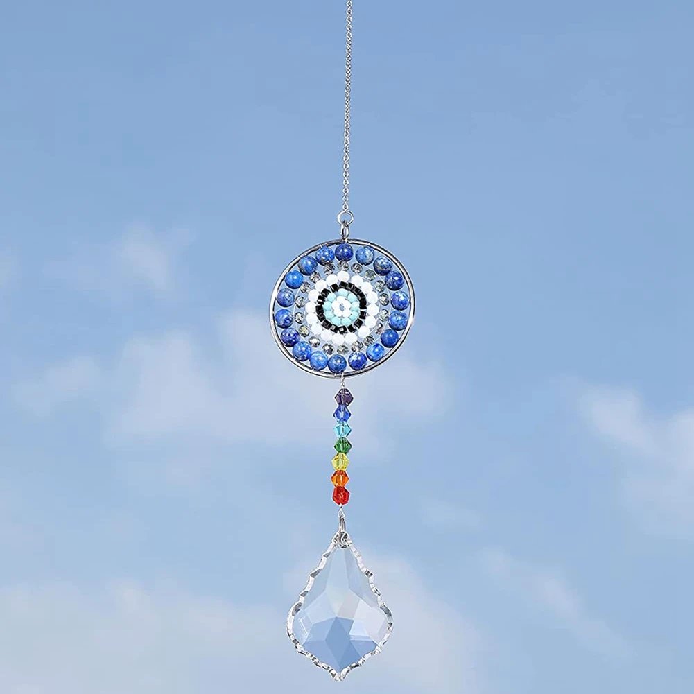 7 Chakra Crystal Suncatcher Round Crystals Bead Pendant Hanging Prism Drop Sun Catchers for Windows Home Garden Decor ,D