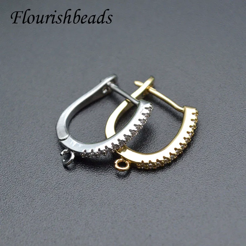 15x18mm Jewelry Findings Gold Color Nickel Free CZ Beads Paved Earring Hooks DIY Jewelry Making Parts 30pcs/lot