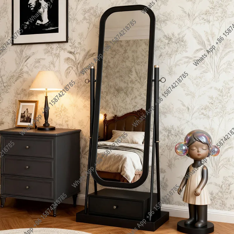 Italian solid wood full-length mirror minimalist modern changing mirror bedroom simple large mirror floor light luxury