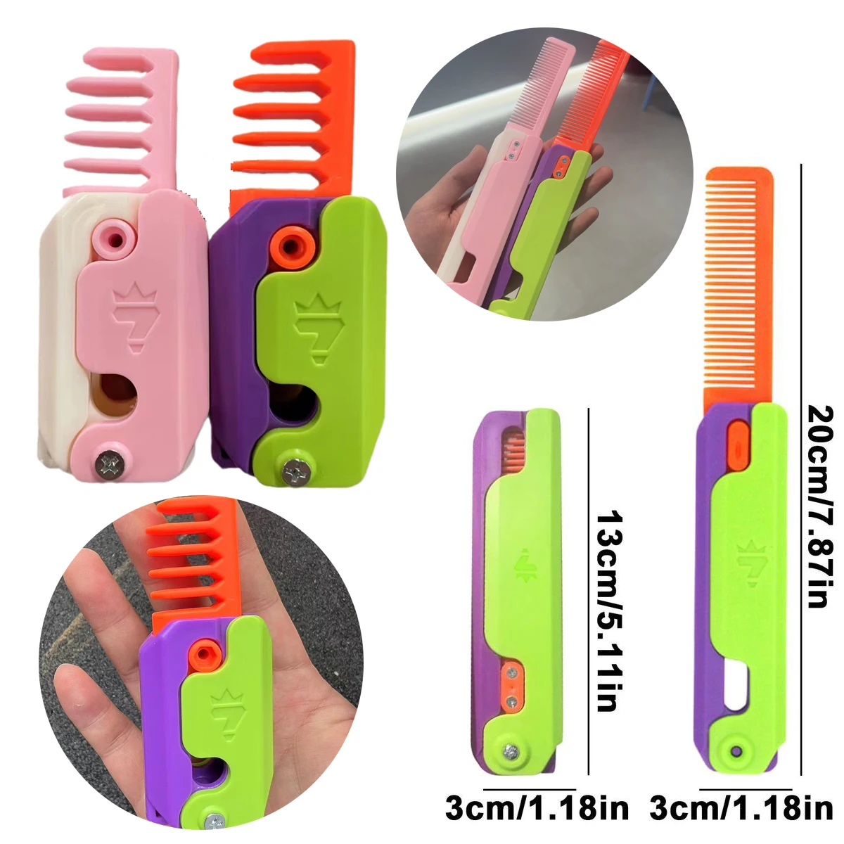 2Pcs-B1 B2 New Fidget Creative Hair Comb 3D Gravity Mini Comb Funny Carrot Comb Decompression Toy For Girls Kids Pressure-Relief Combs