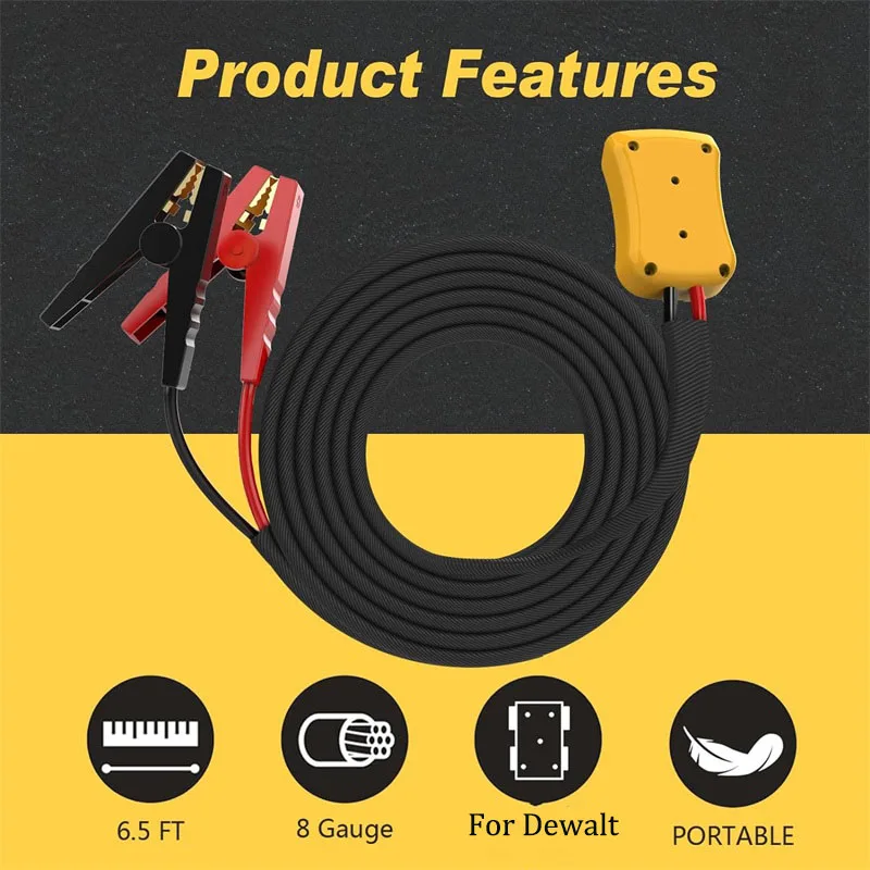 Imagem -05 - Automotive Power Kits de Emergência para Dewalt Igniter Bateria de Carro Jumper Starter Linha de Ferramentas Elétricas Cabo 8awg 6.56ft 20v