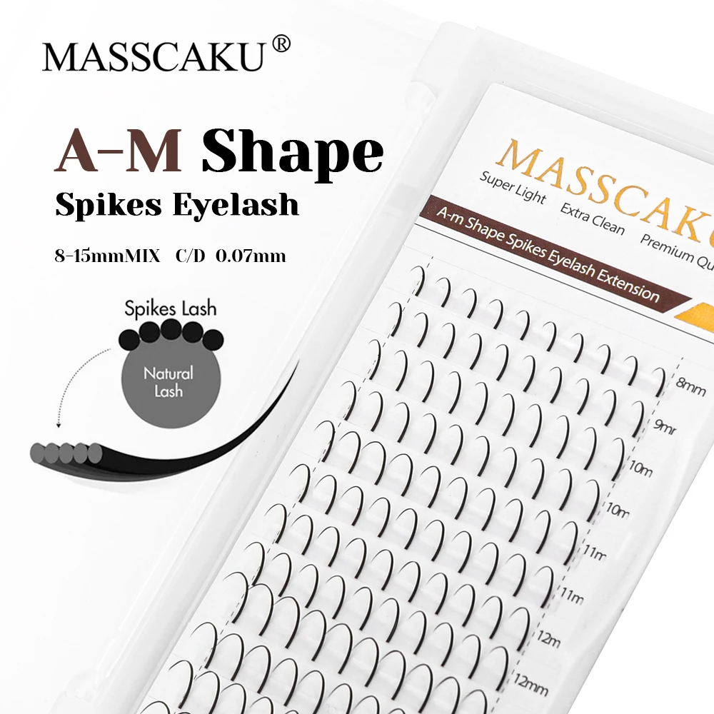 

High Quality A-M Shape Spikes Eyelash Extensions 0.07mm Thickness Lightweight Easy to Apply Individual Eyelashes from MASSCAKU