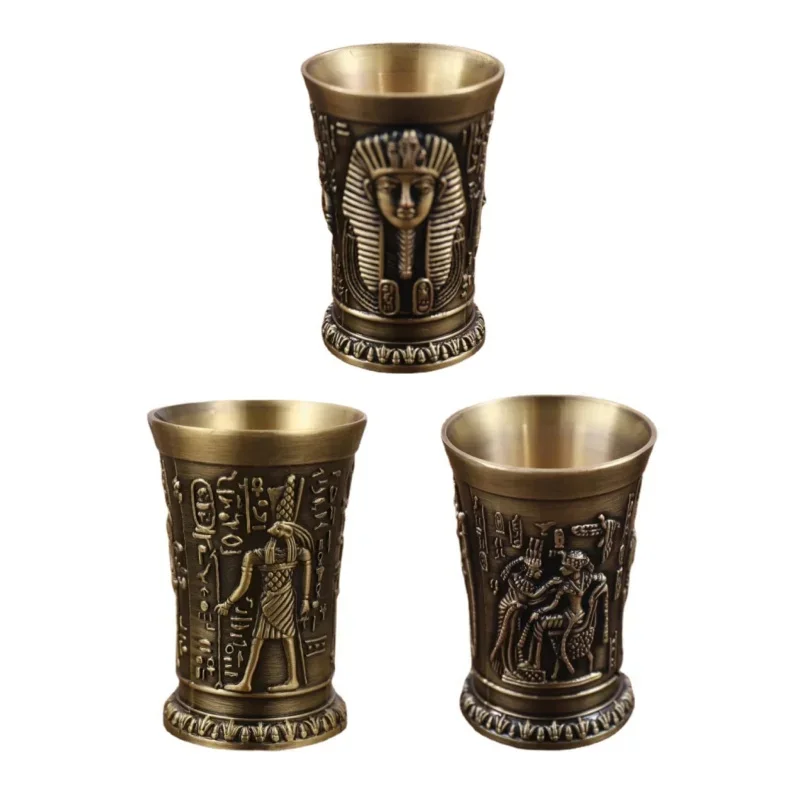 Mini Retro Carving 30ml Metal Ancient Egypt Shot Cup Queen Apollo Pattern Wine Cup Artwork Decoration Drinkware Gift