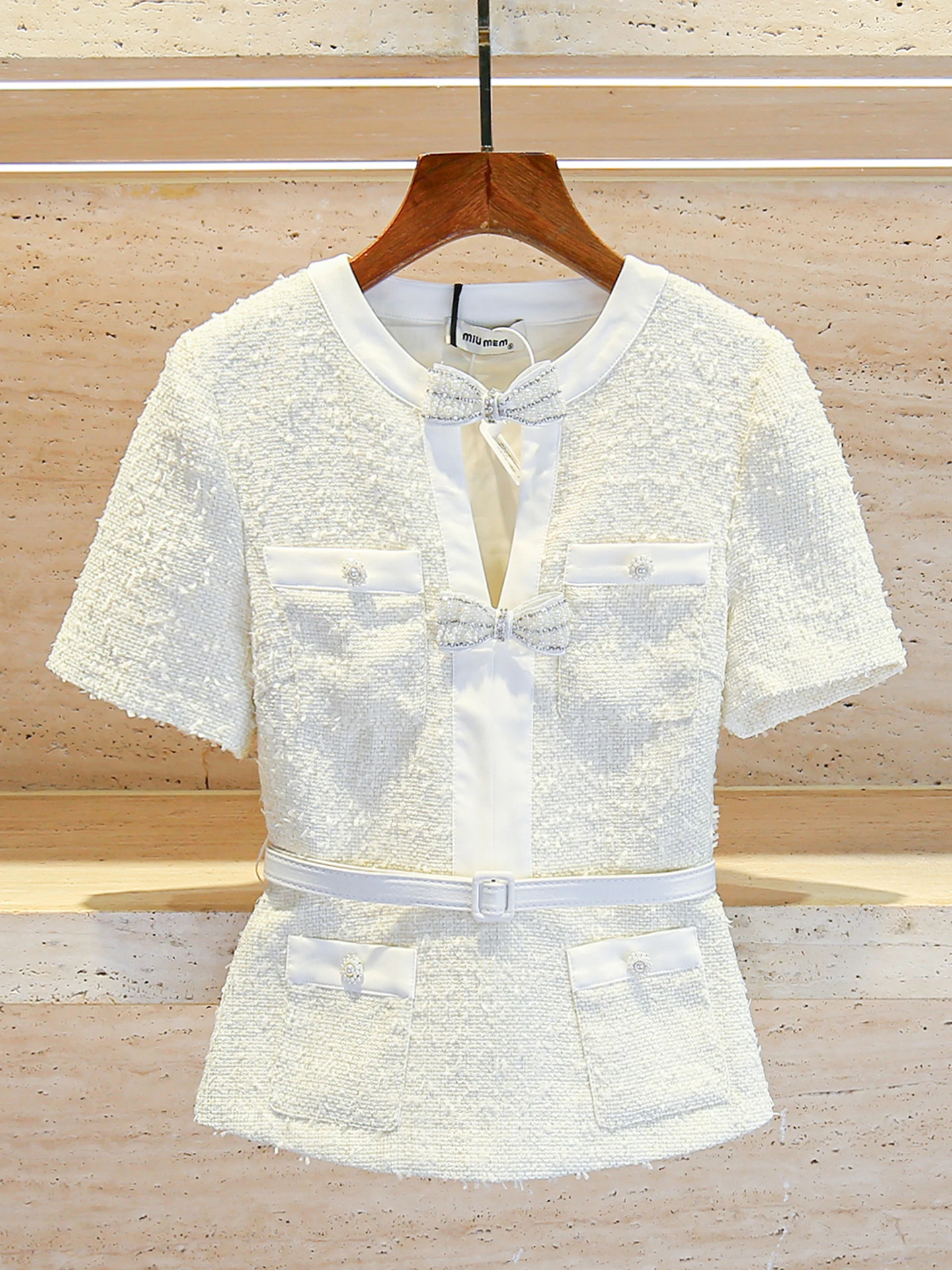 

Летний вязаный топ Ele с узлом и жемчужными украшениями для женщин Sli Commute Sle Slim Fit ort Sve