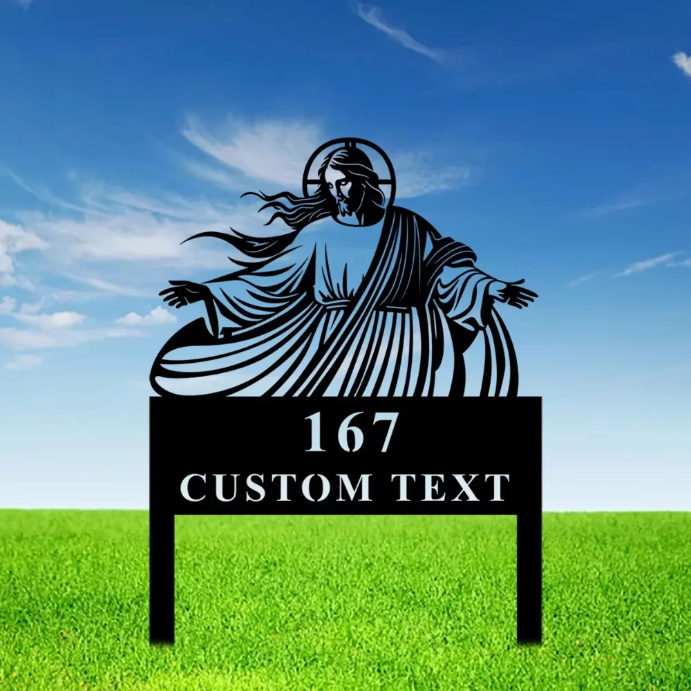 Custom Jesus Art Metal Address Yard Sign Personalized with House Number Street Name Ideal for Outdoor Wedding - related Decor