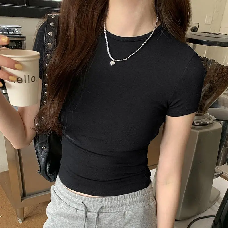New Summer Women Crop Tops Short Sleeve Crewneck Skinny T-Shirt Summer Casual Tee for Women Y2K Vintage Tops Y2K Girl Streetwear